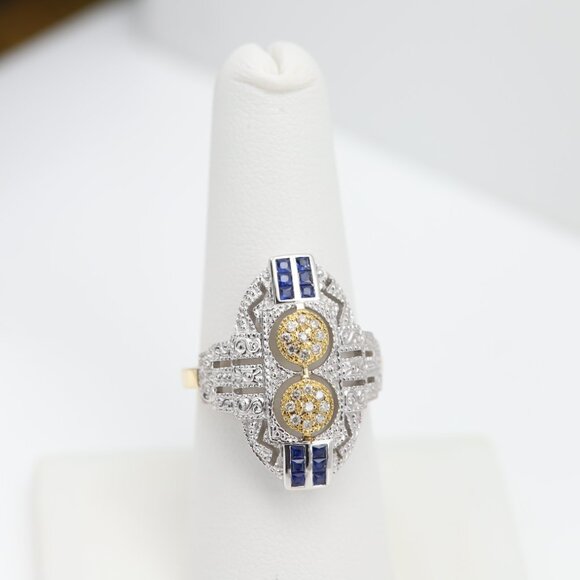 Vintage Art deco Ring Natural Blue Sapphire and Diamonds 18k and silver - Picture 8 of 14